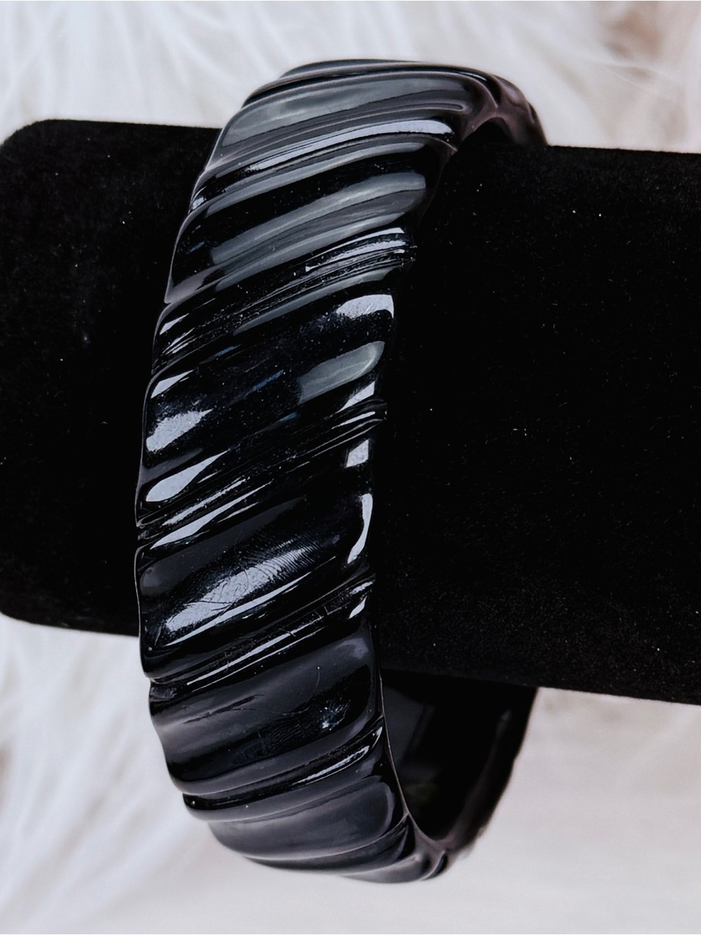 Beautiful black, chunky, genuine Lucite bangle bracelet